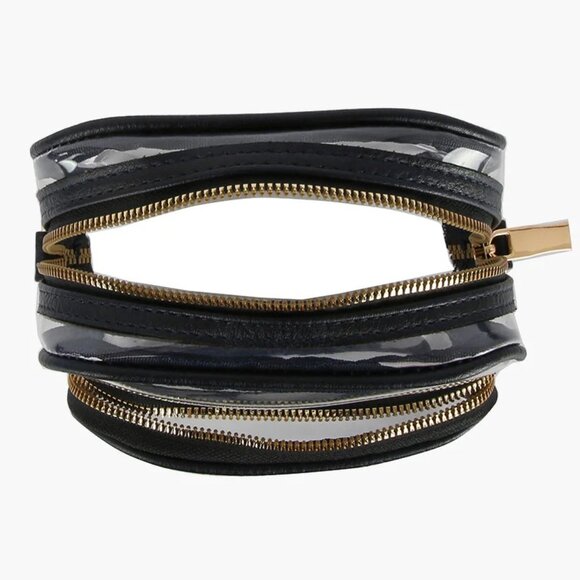 Le Miel Clear Stadium Crossbody Bag, Black Trim, Gold Hardware, Boho Strap - Picture 6 of 9